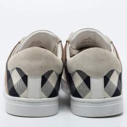 Pre Owned Burberry White/Beige Leather and Canvas Reeth Low Top Sneakers Size 41