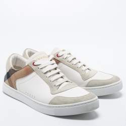 Pre Owned Burberry White/Beige Leather and Canvas Reeth Low Top Sneakers Size 41