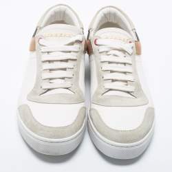 Pre Owned Burberry White/Beige Leather and Canvas Reeth Low Top Sneakers Size 41