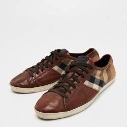 مملوكة مسبقًا Burberry Brown/Tricolor Leather and Nova Check Canvas Low Top Sneakers Size 42