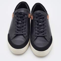 Burberry Black/Beige Leather and House Check Canvas Low Top Sneakers Size 43