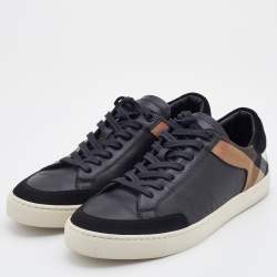 Burberry Black/Beige Leather and House Check Canvas Low Top Sneakers Size 43