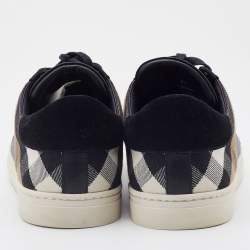 Burberry Black/Beige Leather and House Check Canvas Low Top Sneakers Size 43