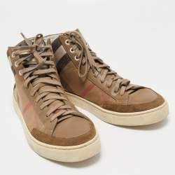 مملوكة مسبقًا Burberry Brown Suede, Leather and Nova Check Canvas High Top Sneakers Size 43