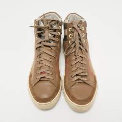 مملوكة مسبقًا Burberry Brown Suede, Leather and Nova Check Canvas High Top Sneakers Size 43