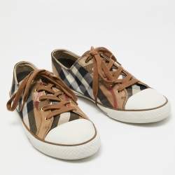 مملوكة مسبقًا Burberry Multicolor Check Canvas And Rubber Cap Toe Sneakers Size 44