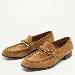 Burberry Brown Suede Solway Chain Detail Slip On Loafers Size 43