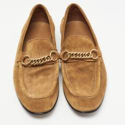 Burberry Brown Suede Solway Chain Detail Slip On Loafers Size 43