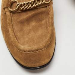 Burberry Brown Suede Solway Chain Detail Slip On Loafers Size 43