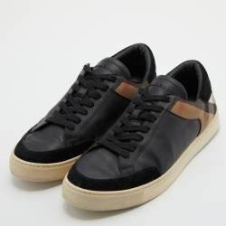 مملوكة مسبقًا Burberry Black Leather, Suede and Nova Check Canvas Low Top Sneakers Size 44
