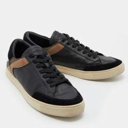 مملوكة مسبقًا Burberry Black Leather, Suede and Nova Check Canvas Low Top Sneakers Size 44