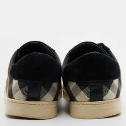 مملوكة مسبقًا Burberry Black Leather, Suede and Nova Check Canvas Low Top Sneakers Size 44