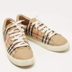 Burberry Beige Nova Check Canvas and Leather Low Top Sneakers Size 41