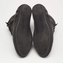 Pre Owned Burberry Black Leather and Check Canvas High Top Sneakers Size 44