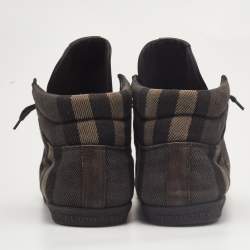 Pre Owned Burberry Black Leather and Check Canvas High Top Sneakers Size 44