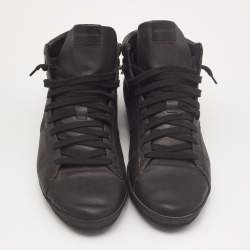 Pre Owned Burberry Black Leather and Check Canvas High Top Sneakers Size 44