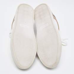 Burberry White/Beige Leather and Canvas Reeth Low Top Sneakers Size 42