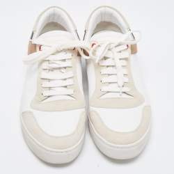 Burberry White/Beige Leather and Canvas Reeth Low Top Sneakers Size 42