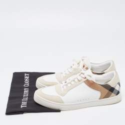 Burberry White/Beige Leather and Canvas Reeth Low Top Sneakers Size 42