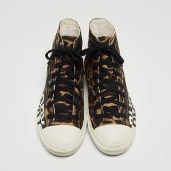 Pre Owned Burberry Brown/Black Leopard Print Canvas Larkhall High Top Sneakers Size 42