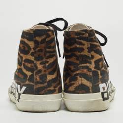 Pre Owned Burberry Brown/Black Leopard Print Canvas Larkhall High Top Sneakers Size 42