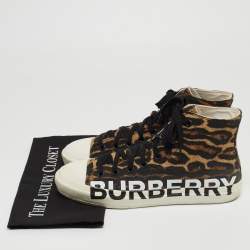 Pre Owned Burberry Brown/Black Leopard Print Canvas Larkhall High Top Sneakers Size 42