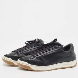 مملوكة مسبقًا Burberry Black Perforated Check Leather Westford Low Top Sneakers Size 44.5