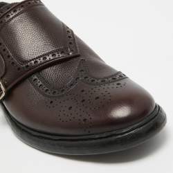 Burberry Burgundy Leather Delmar Monk Strap Brogues Size 40.5