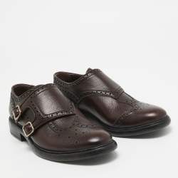 Burberry Burgundy Leather Delmar Monk Strap Brogues Size 40.5