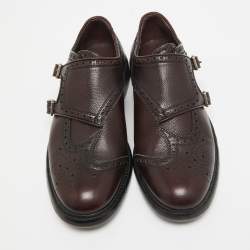 Burberry Burgundy Leather Delmar Monk Strap Brogues Size 40.5
