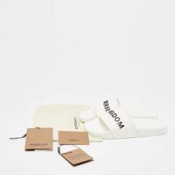Burberry White Rubber Kingdom Motif Pool Slides Size 38