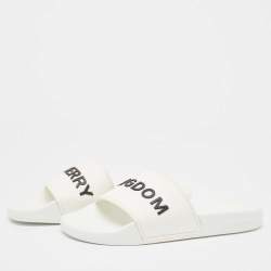 Burberry White Rubber Kingdom Motif Pool Slides Size 38