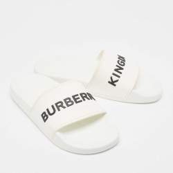 Burberry White Rubber Kingdom Motif Pool Slides Size 38