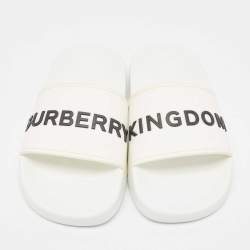 Burberry White Rubber Kingdom Motif Pool Slides Size 38
