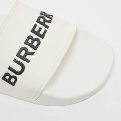 Burberry White Rubber Kingdom Motif Pool Slides Size 38