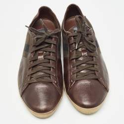 Burberry Brown Leather and Nova Check Canvas Low Top Sneakers Size 44