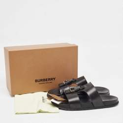Burberry Black Leather Abonw Flat Slides Size 43