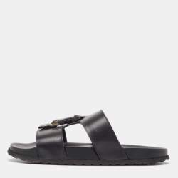 Burberry Black Leather Abonw Flat Slides Size 43
