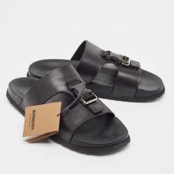 Burberry Black Leather Abonw Flat Slides Size 43