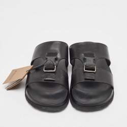 Burberry Black Leather Abonw Flat Slides Size 43
