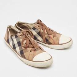 Burberry Brown Check Canvas And Rubber Cap Toe Sneakers Size 42