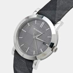 Burberry Grey Stainless Steel Canvas The City BU1758 Men's Wristwatch 38 mm