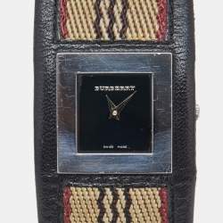 Burberry Black Stainless Steel Leather Signature BU4004 Women's Wristwatch 22 mm  