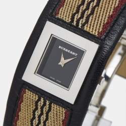 Burberry Black Stainless Steel Leather Signature BU4004 Women's Wristwatch 22 mm  