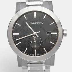 Pre Owned Burberry Black Dial Stainless Steel The City BU9901 Men's Wristwatch 42 mm 