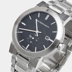 Pre Owned Burberry Black Dial Stainless Steel The City BU9901 Men's Wristwatch 42 mm 