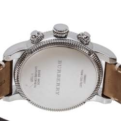 Pre Owned Burberry Silver White Stainless Steel Leather BU7817 Men's Wristwatch 42 mm