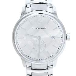 Pre Owned Burberry Silver Beige Stainless Steel Classic BU10004 Men's Wristwatch 40 mm