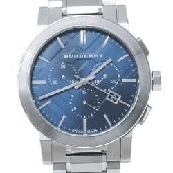 مملوكة مسبقًا ساعة يد رجالية بربري كرونوغراف ذا سيتي بي يو9363 ستانلس ستيل زرقاء 42 مم