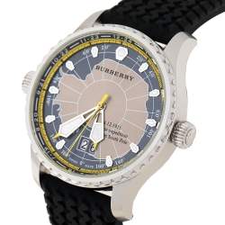 Pre Owned ساعة يد رجالية بربري "بعثة القطب الجنوبي بي يو7501" سيليكون مطاط و ستانلس ستيل رصاصية 43 مم